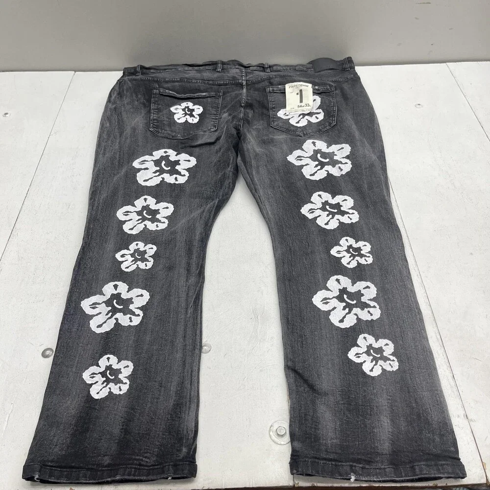 FWRD Denim Fit 1 Jeans Mens 54x33 Black Charcoal Slim Straight Floral Pants - Picture 9 of 10
